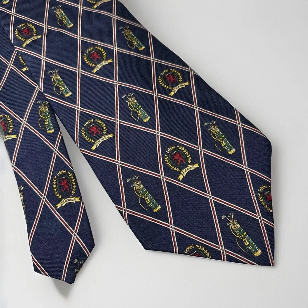 Tommy Hilfiger Golf Tie Vintage 90s Navy Blue Red Green Crest Preppy 4x58